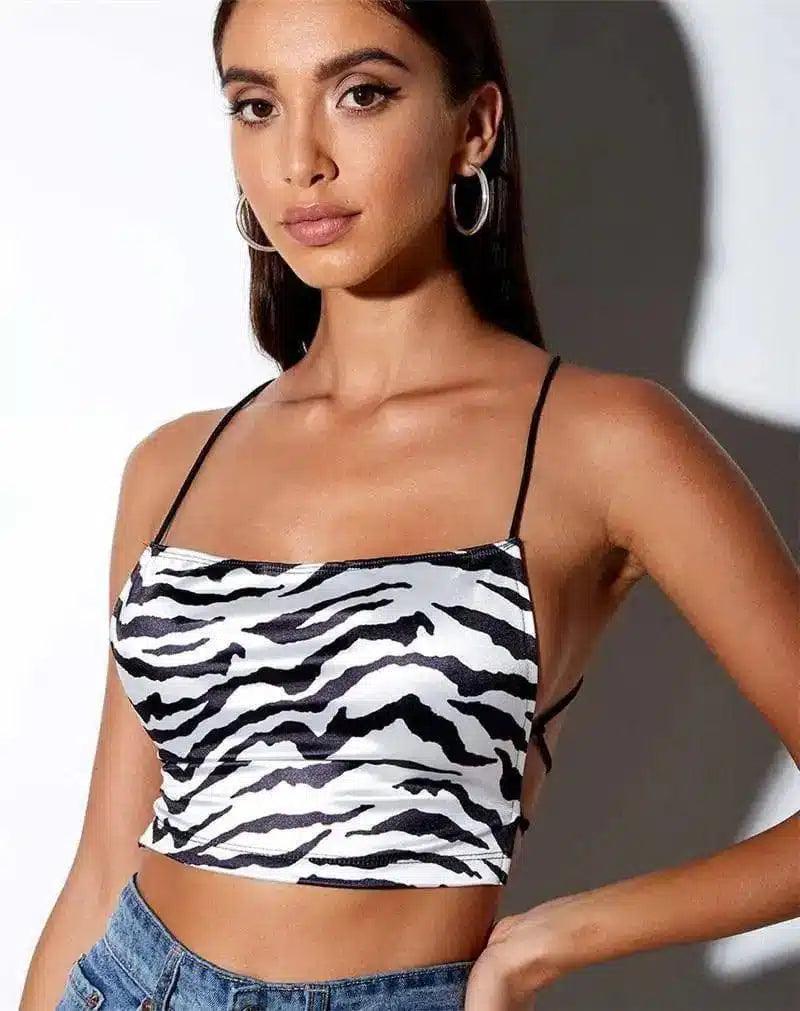 Women's Embroidered Crop Top with Strappy Back-WhiteBlack-4
