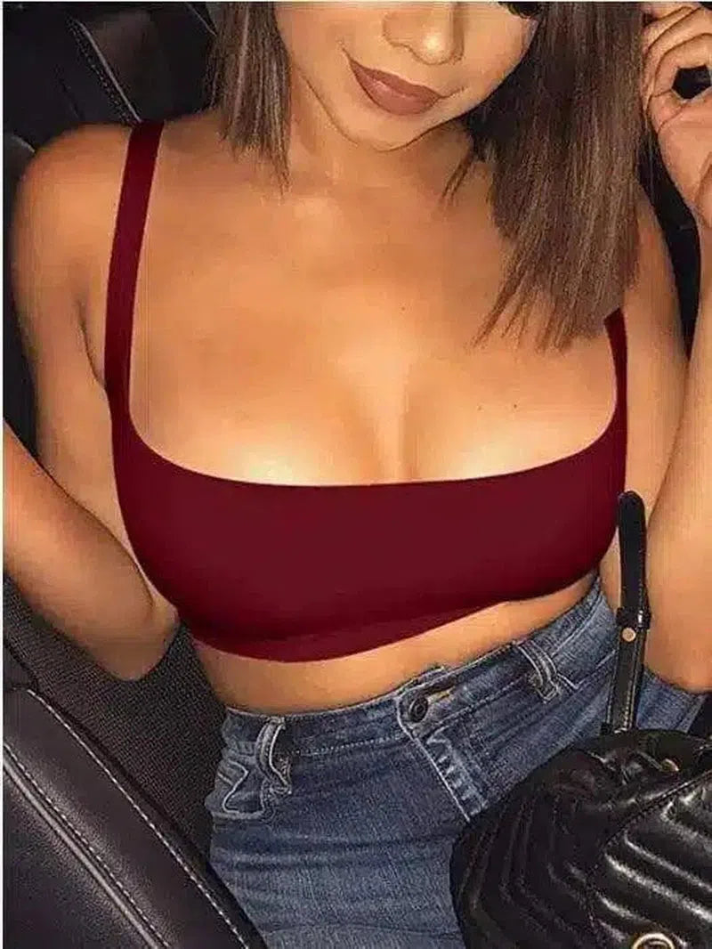 Women's Crop Top Tank for Casual Wear-Claret-3