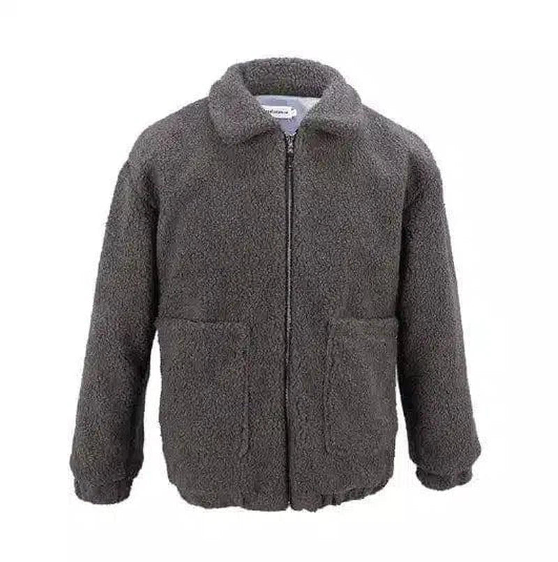 Trendy Faux Shearling Jacket for Cozy Style-Gray-2