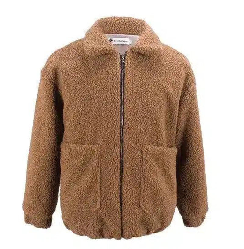 Trendy Faux Shearling Jacket for Cozy Style-Brown-3
