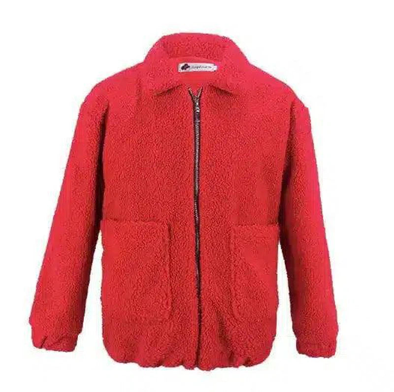 Trendy Faux Shearling Jacket for Cozy Style-Red-4