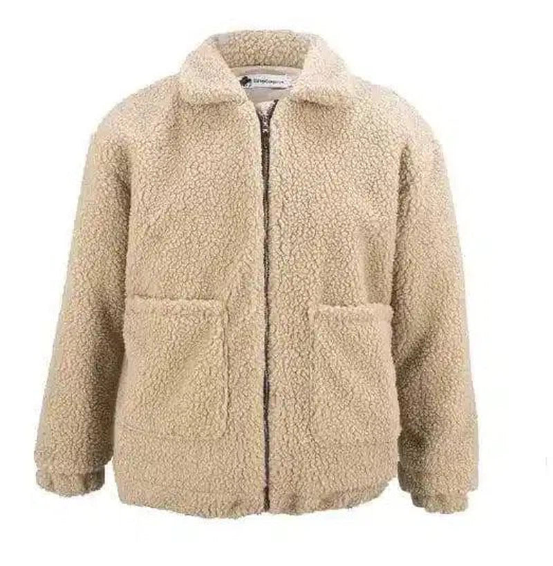 Trendy Faux Shearling Jacket for Cozy Style-Beige-5