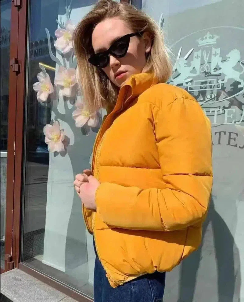 Warm Puffer Jacket for Women with Zipper-1