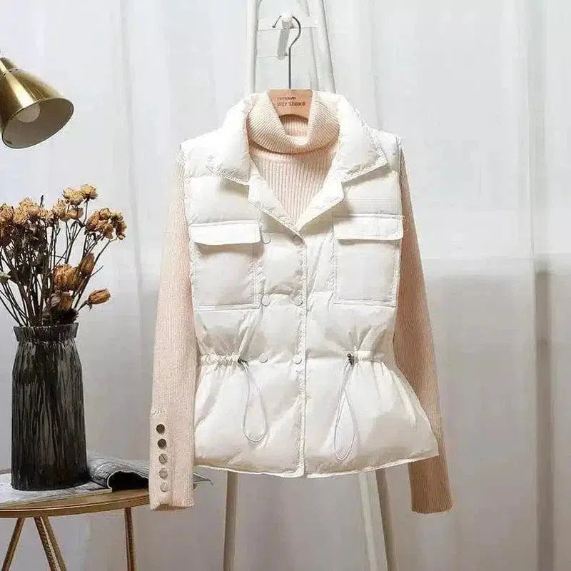 Quilted Women's Fashion Vest with Pockets-White-3