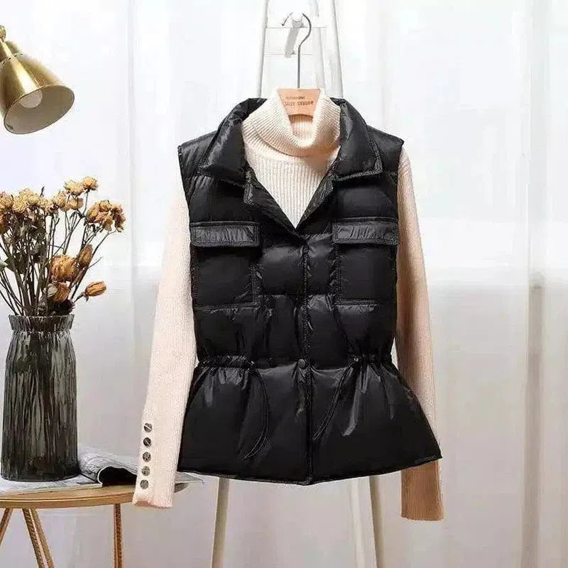 Quilted Women's Fashion Vest with Pockets-Black-4