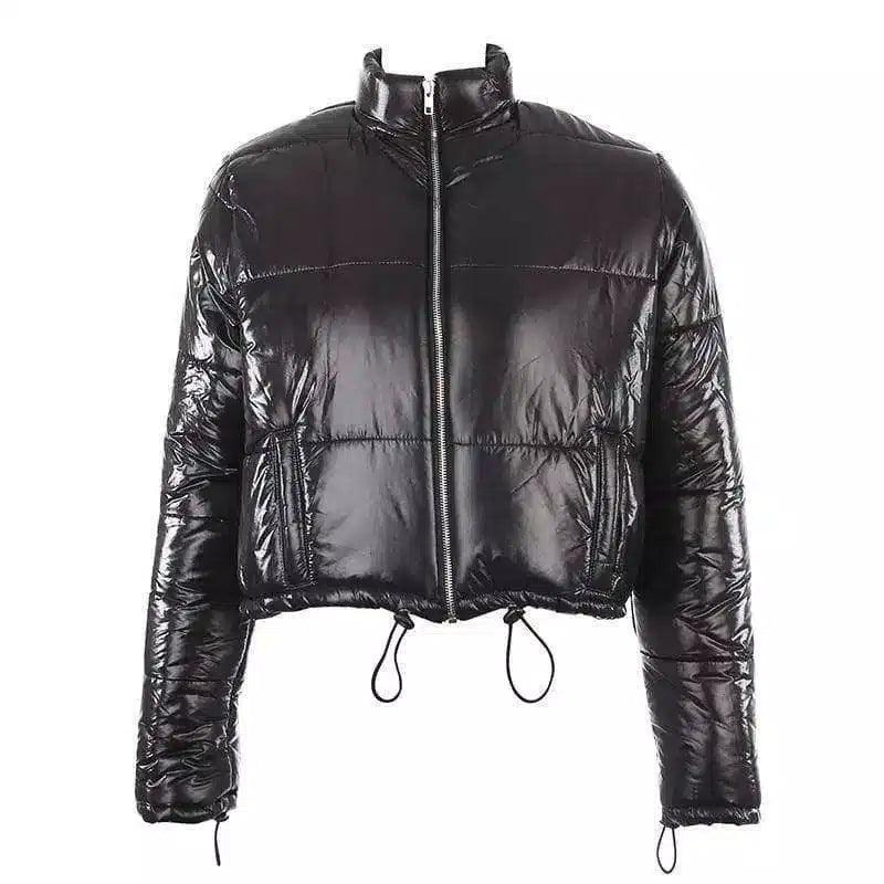 Short warm down jacket with drawstring-Black-3