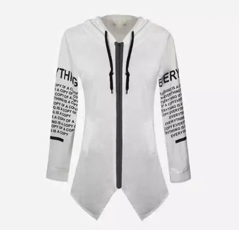 Zippered Hooded Asymmetric Hem Top-white-3