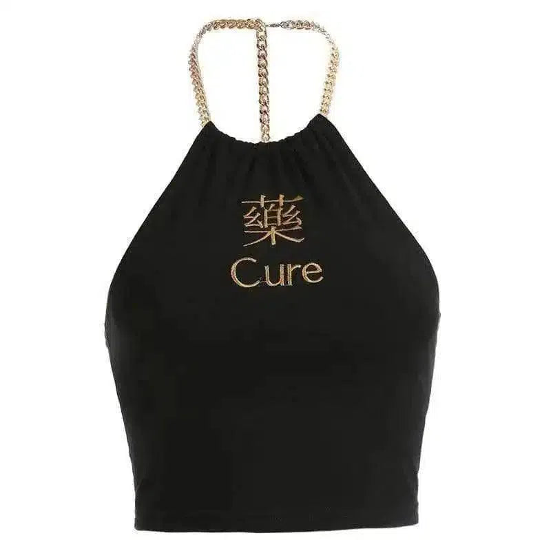 Women's Halter Neck Crop Top-Black-2