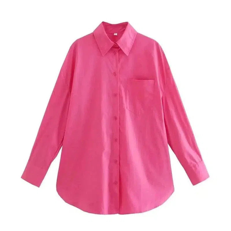 Women's Casual Oversized Shirt Dress-Red-2