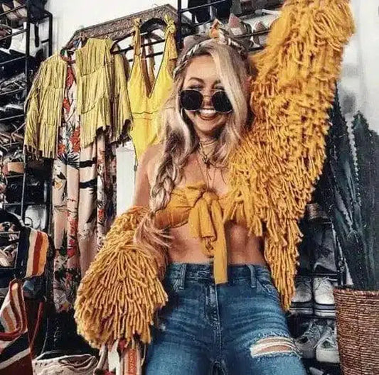 Fringe Sleeve Crop Top & Ripped Jeans-1
