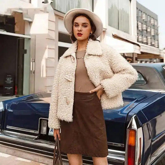Solid Color Plush Jacket Women's Simple Fashion Fur-Apricot-1