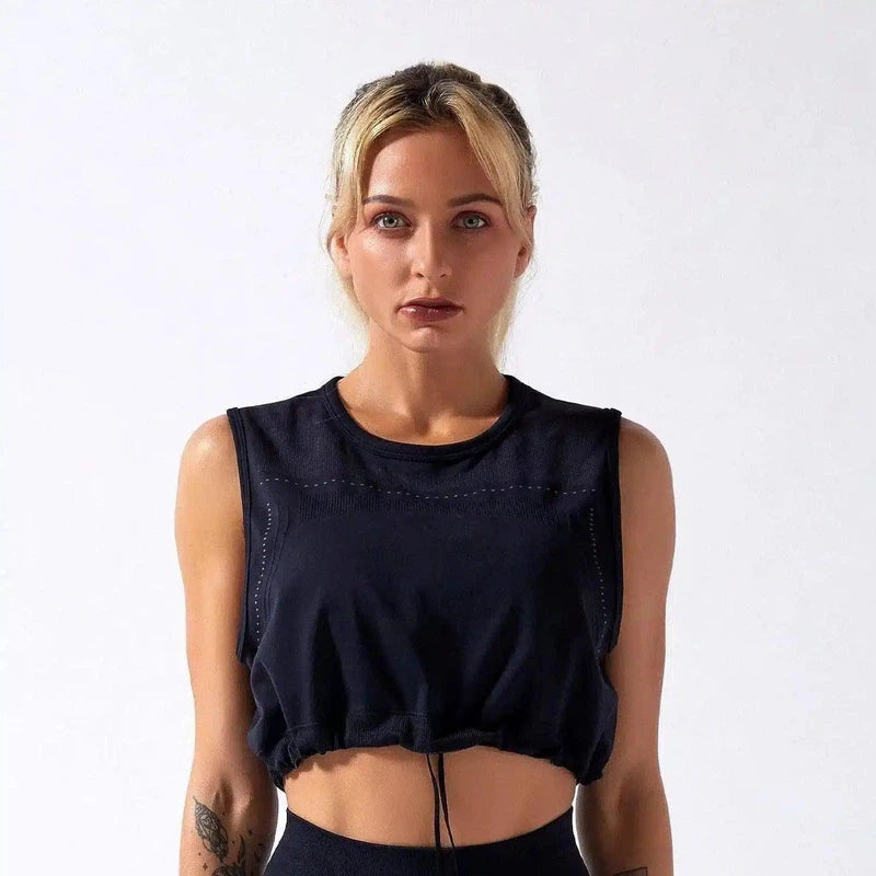 Women's High-Waisted Workout Leggings & Crop Top Set-Black-7
