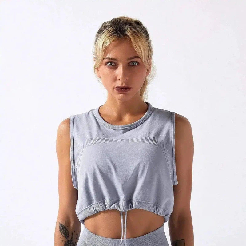 Women's High-Waisted Workout Leggings & Crop Top Set-Grey-9