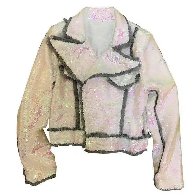 spring new lapel long-sleeved mermaid jigsaw sequined-Photo Color-1