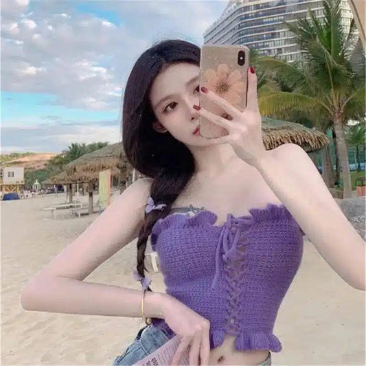 Strapless Anti-fade Tube Top Wrap Chest-Purple-1