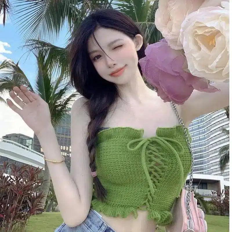Strapless Anti-fade Tube Top Wrap Chest-Green-3