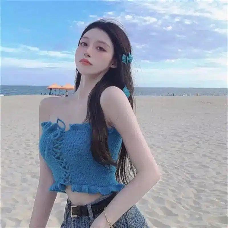 Strapless Anti-fade Tube Top Wrap Chest-Sky Blue-4