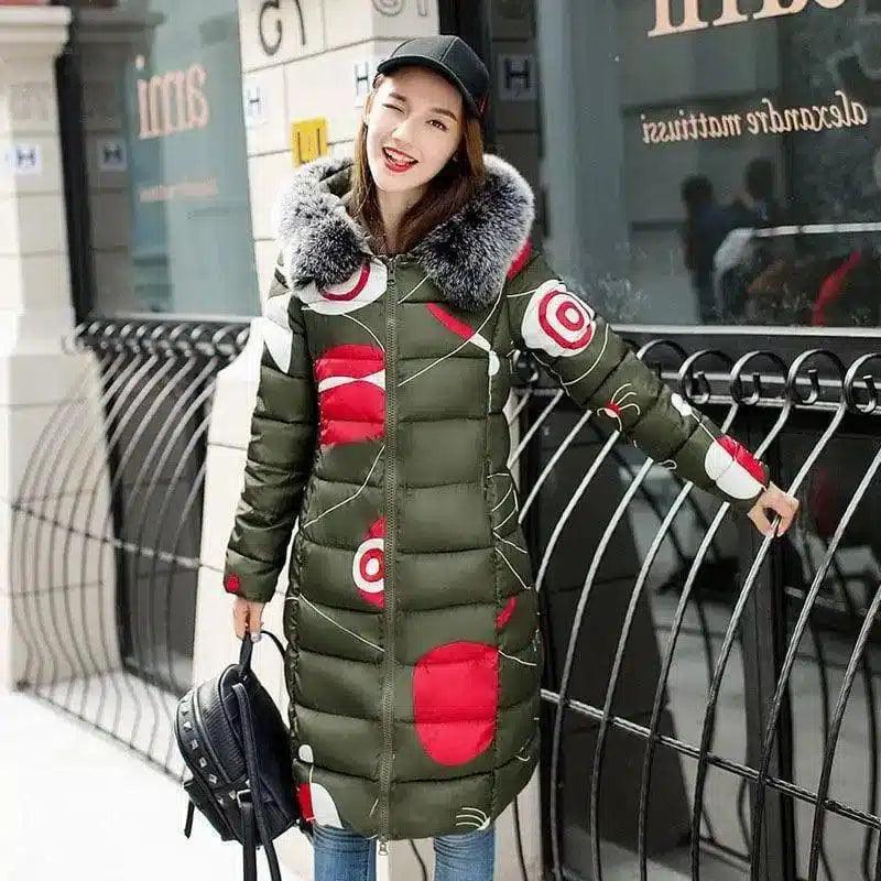 Student cotton coat women's mid-length-Army Green-2