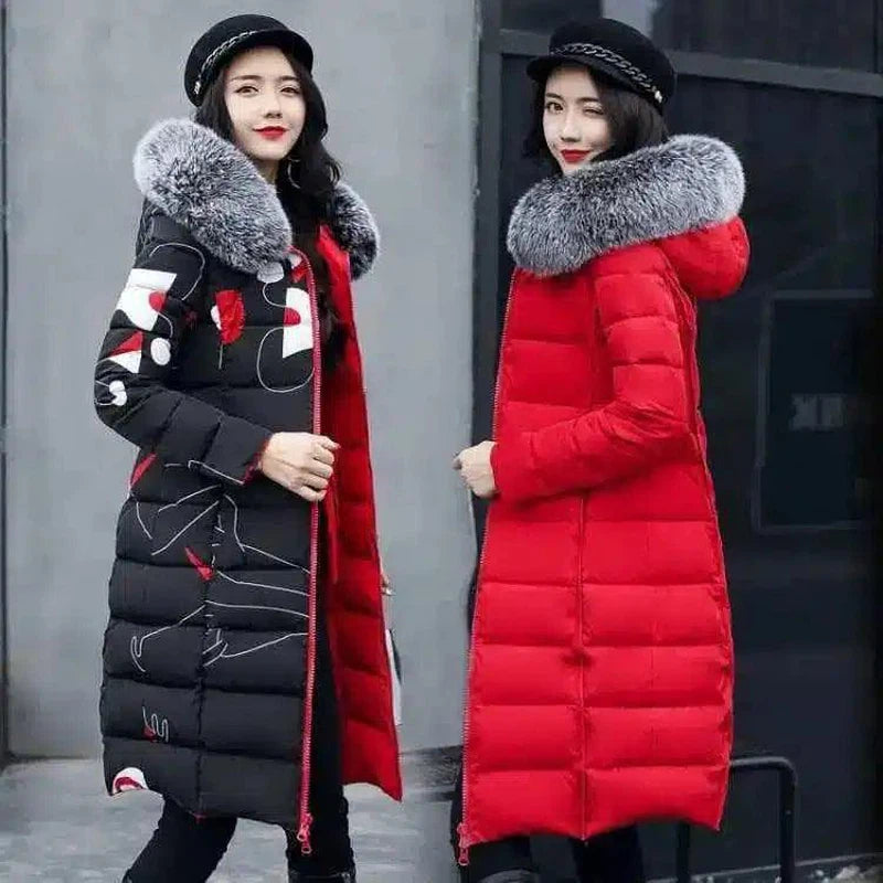 Student cotton coat women's mid-length-Red-3