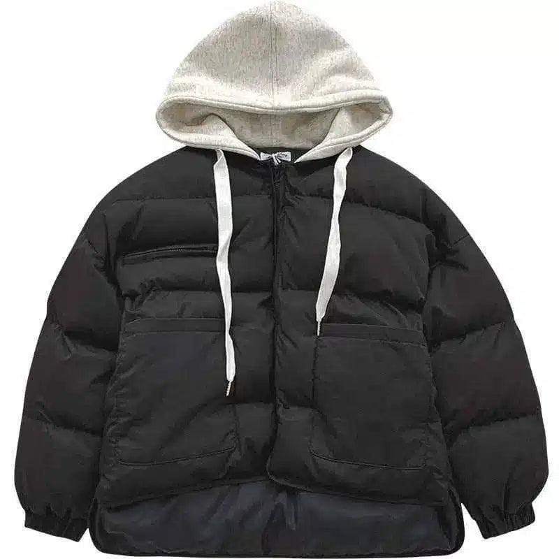 Student's Small Loose Bread Jacket Coat Hooded Cotton Jacket-Black-2