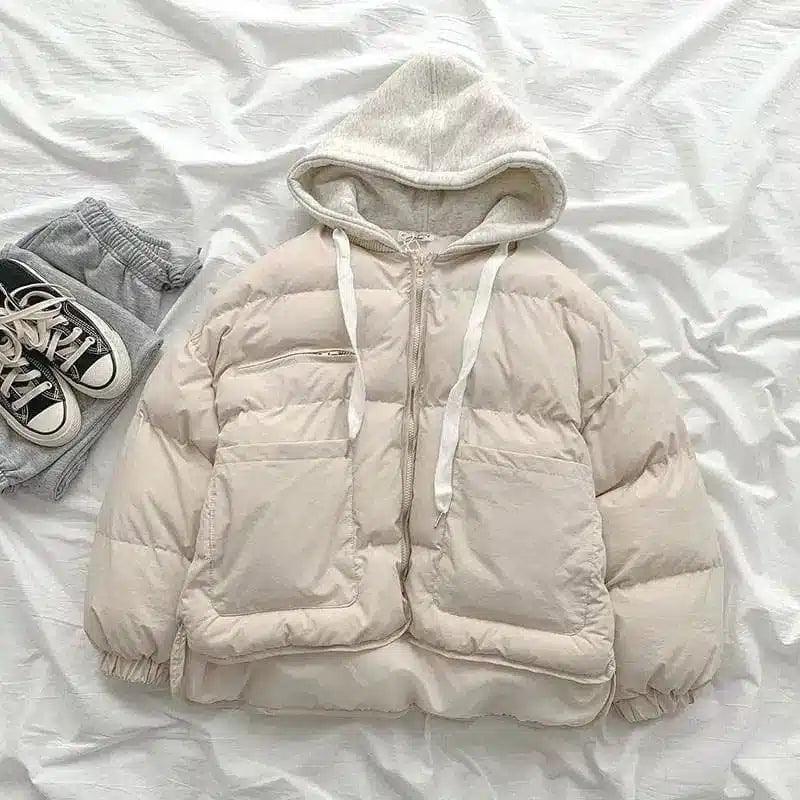 Student's Small Loose Bread Jacket Coat Hooded Cotton Jacket-Apricot Color-3