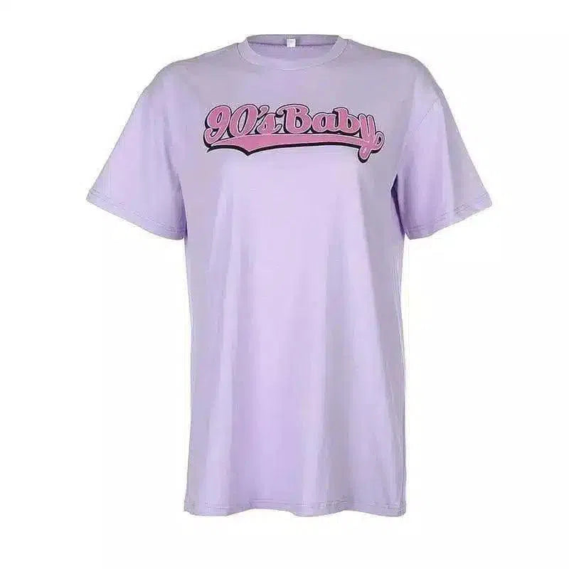 Retro Slogan Tee for Casual Wear-Purple-2