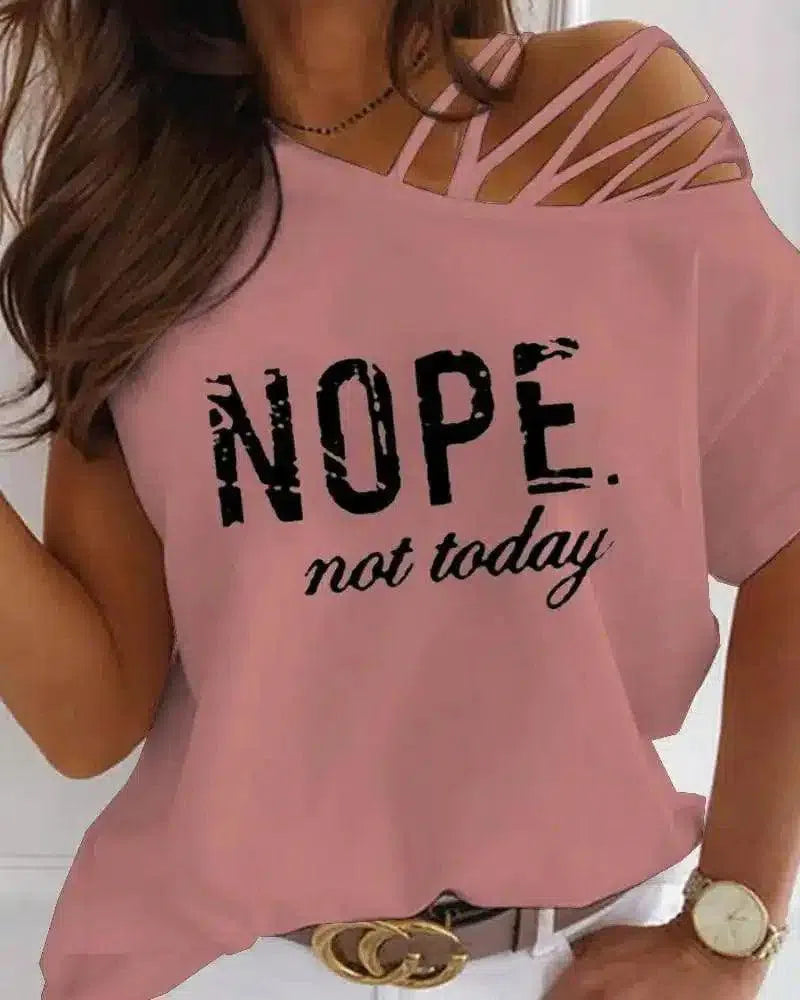 Women's Casual Slogan Strappy T-Shirt-Pink B-6