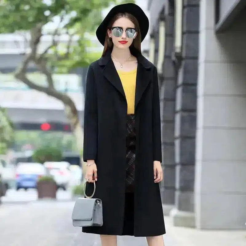 Elegant Women's Belted Wool Coat-Black-4