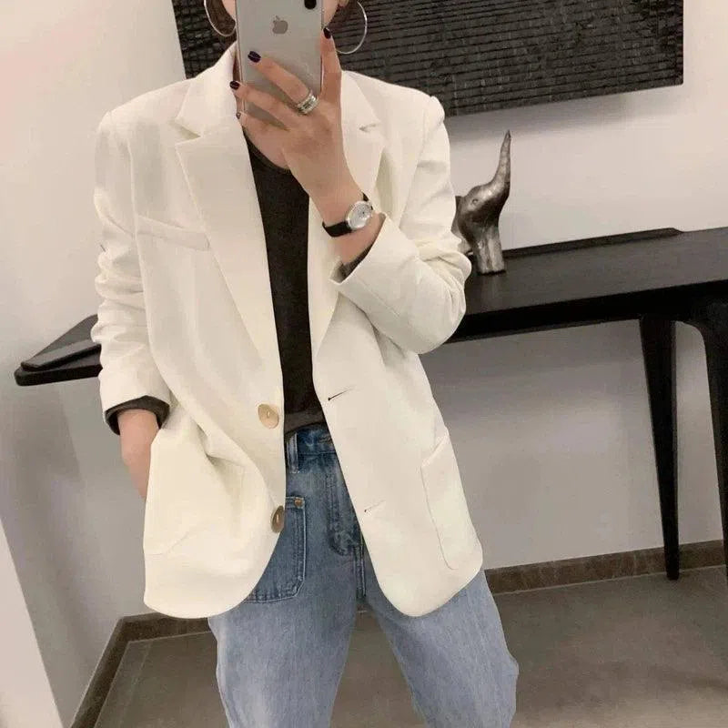 Women's Tailored Blazer with Button Closure-white-2