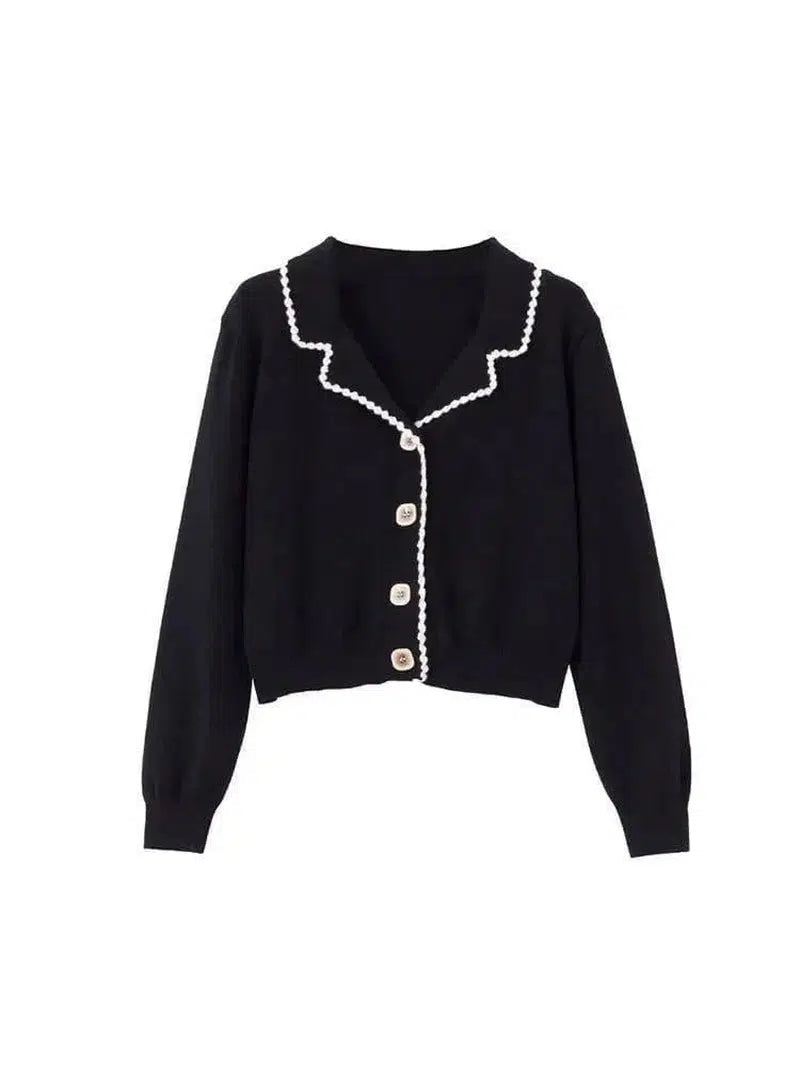 Temperament Xiaoxiang Black Knitted Cardigan Women Loose-Black-2