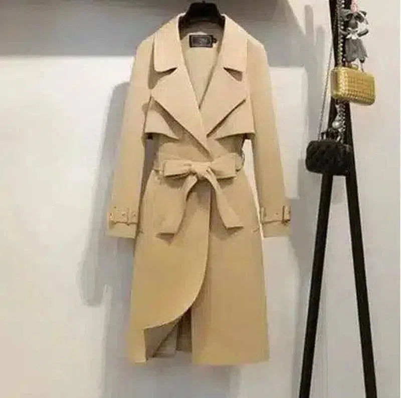 Women's Belted Trench Coat Midi Length-Reb khaki-5