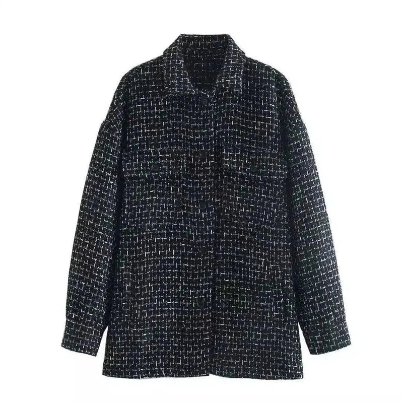 Wool Blend Women's Jacket with Button Closure-Black-2