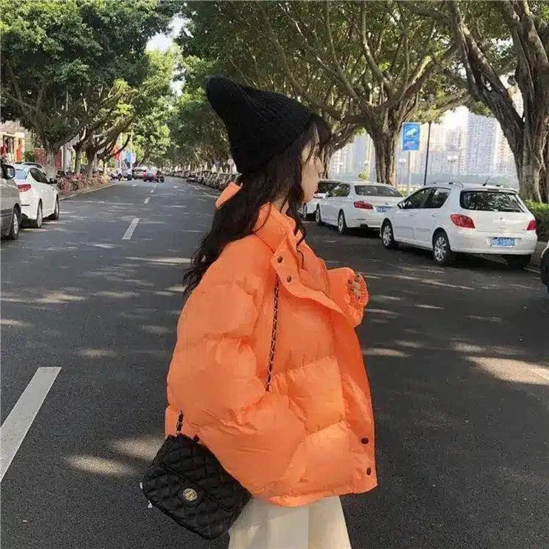 Winter Puffer Jacket with Button Closure-Orange-1
