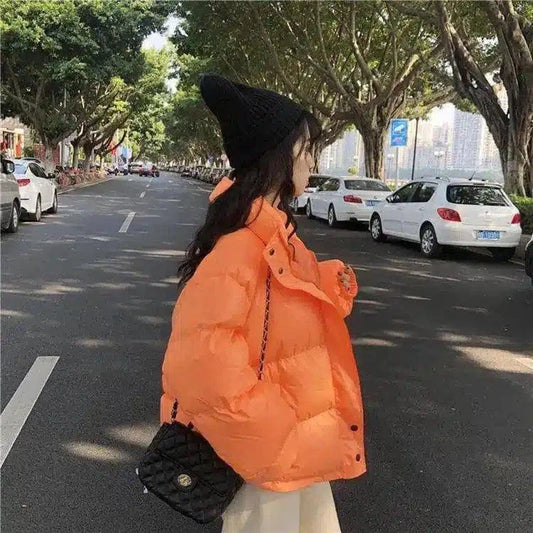 Winter Puffer Jacket with Button Closure-Orange-1