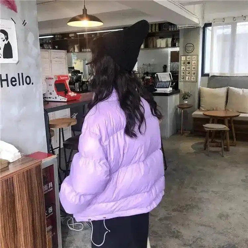 Winter Puffer Jacket with Button Closure-Purple-2