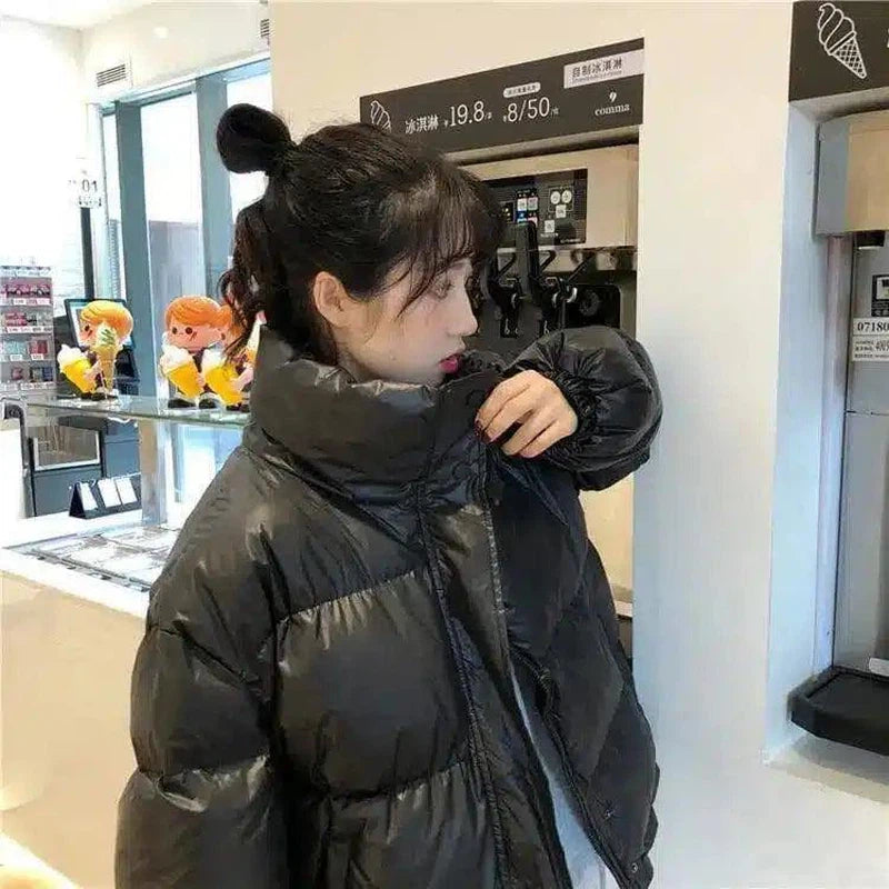 Winter Puffer Jacket with Button Closure-Black-4