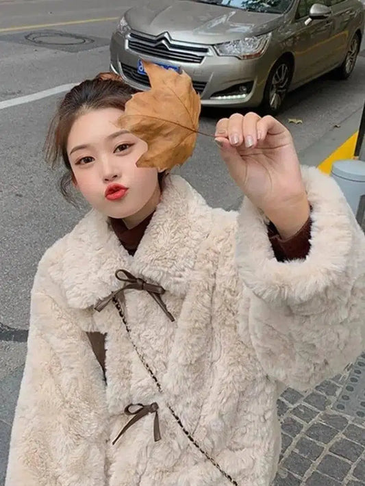 Thickened Rabbit-Like Plush Loose Fur Coat-Apricot-1