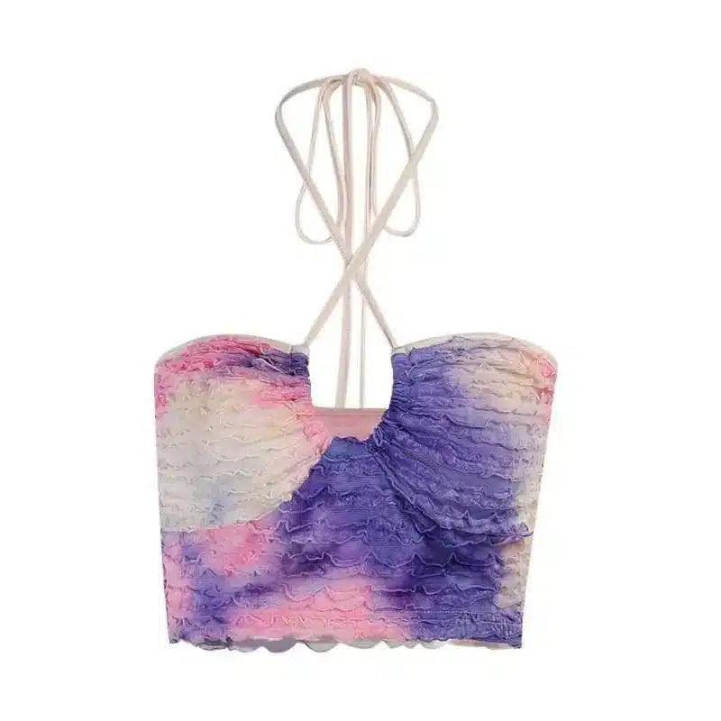 Women's Tie-Front Cropped Top-Purple-2