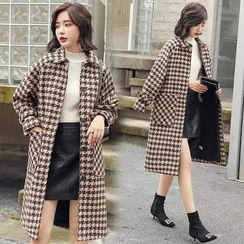 Houndstooth Long Coat for Women-Houndstooth-1