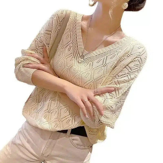 Women's Knit V-Neck Sweater-1