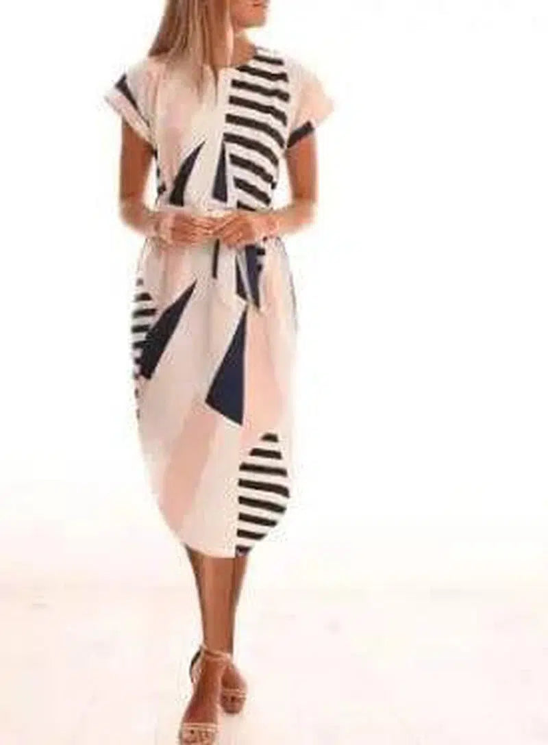 V-Neck Printed Dress-XS-79