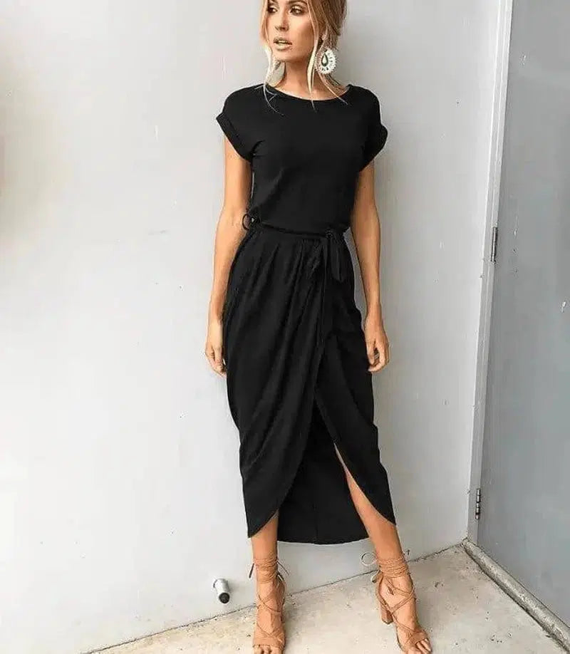 Versatile Wrap Midi Dress in Assorted Colors-Black-52