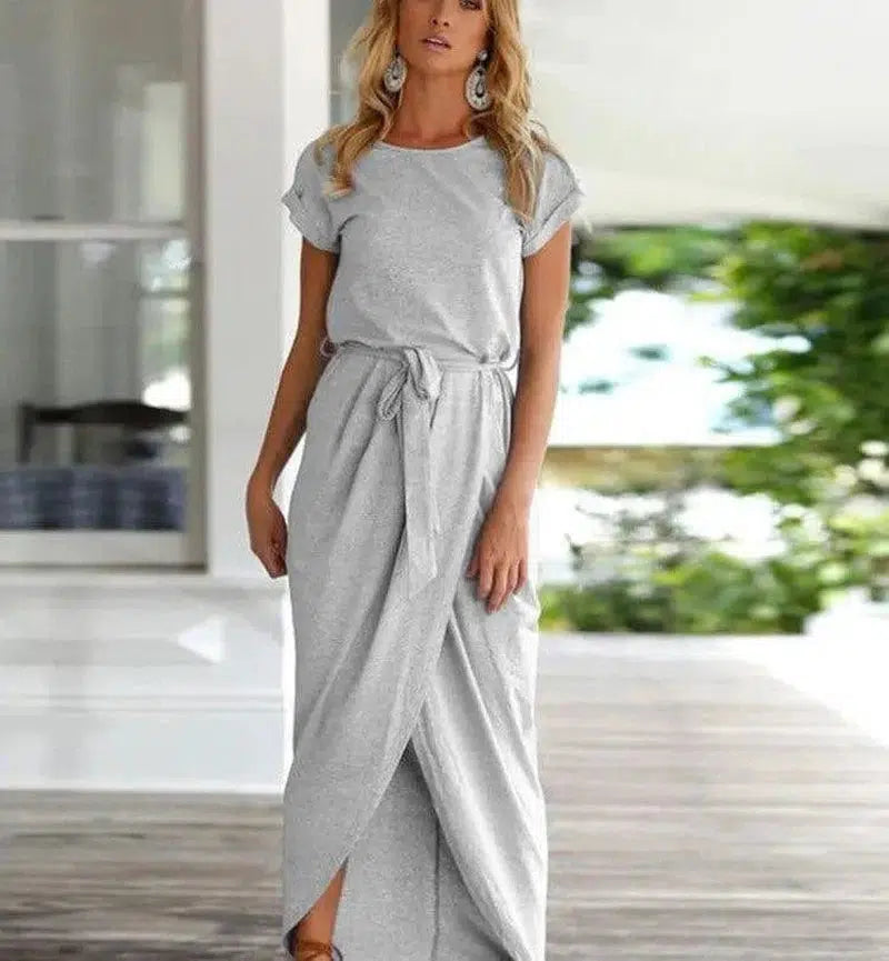 Versatile Wrap Midi Dress in Assorted Colors-LightGrey-71