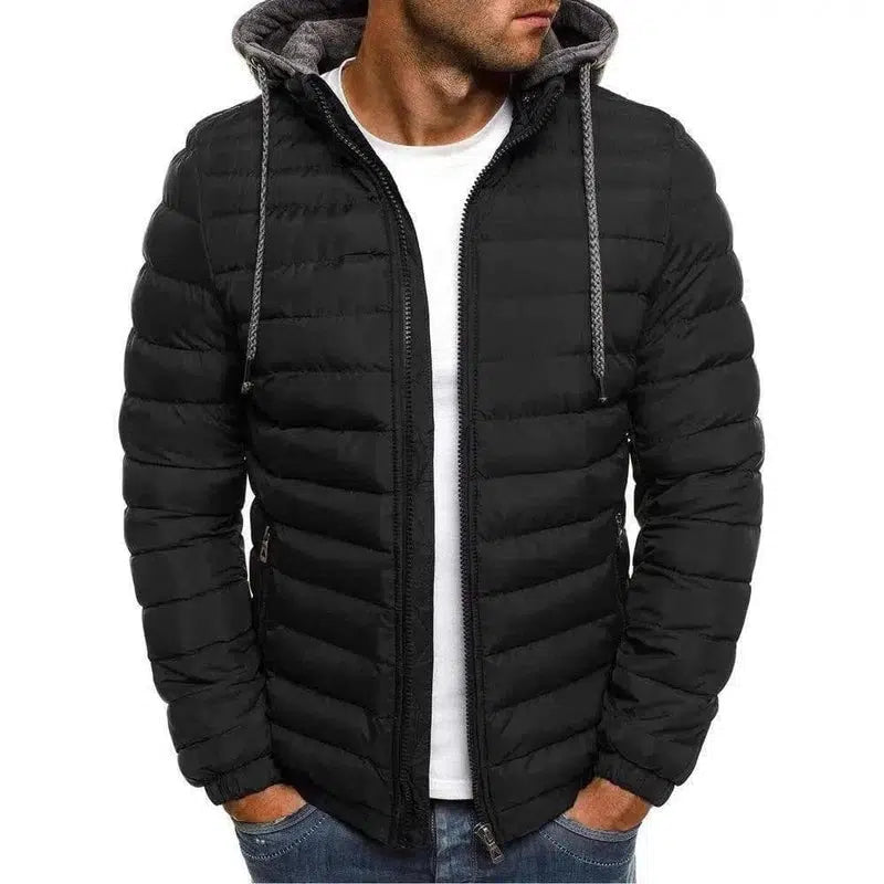 Warm Hooded Casual Cotton Jacket-Black-2