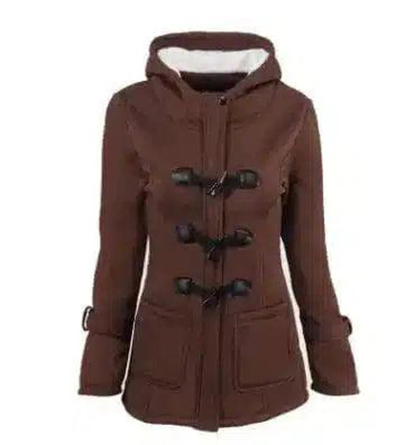 warm winter fur collar jackets women new horn button Long-Brown-3