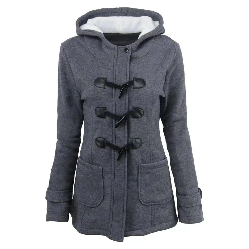 warm winter fur collar jackets women new horn button Long-Dark grey-5