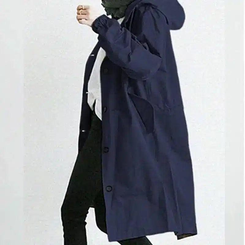 Waterproof jacket mid-length windbreaker-Navy Blue-3