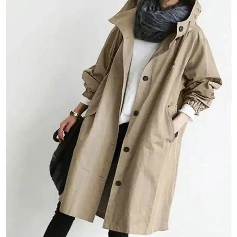 Waterproof jacket mid-length windbreaker-Khaki-4