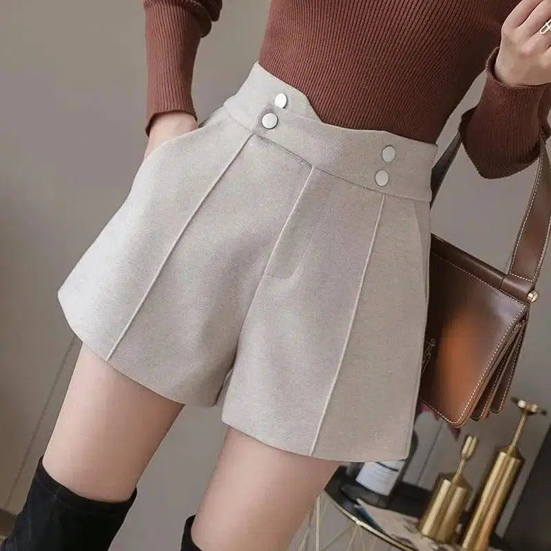 Wide Leg Loose Skinny High Waist Shorts-Apricot-13