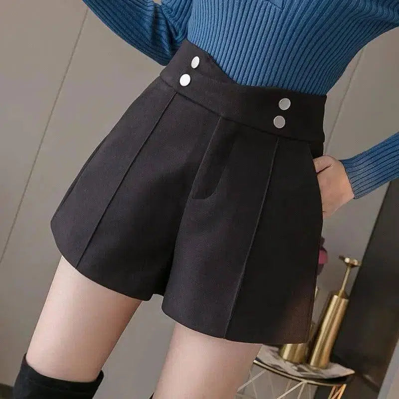 Wide Leg Loose Skinny High Waist Shorts-Black-14